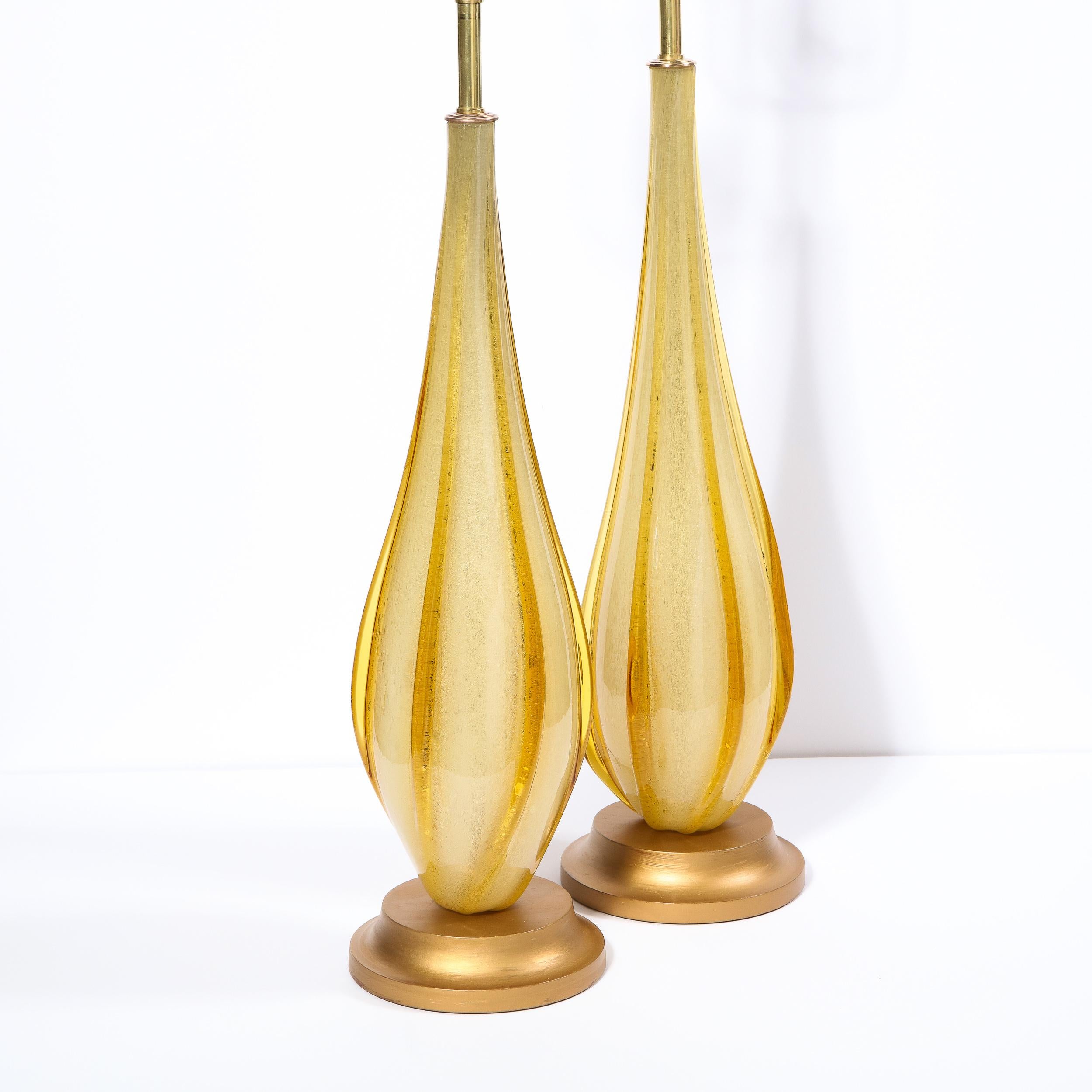 Mid-20th Century Pair of Mid-Century Modern Handblown Murano Table Lamps with Brass Fittings