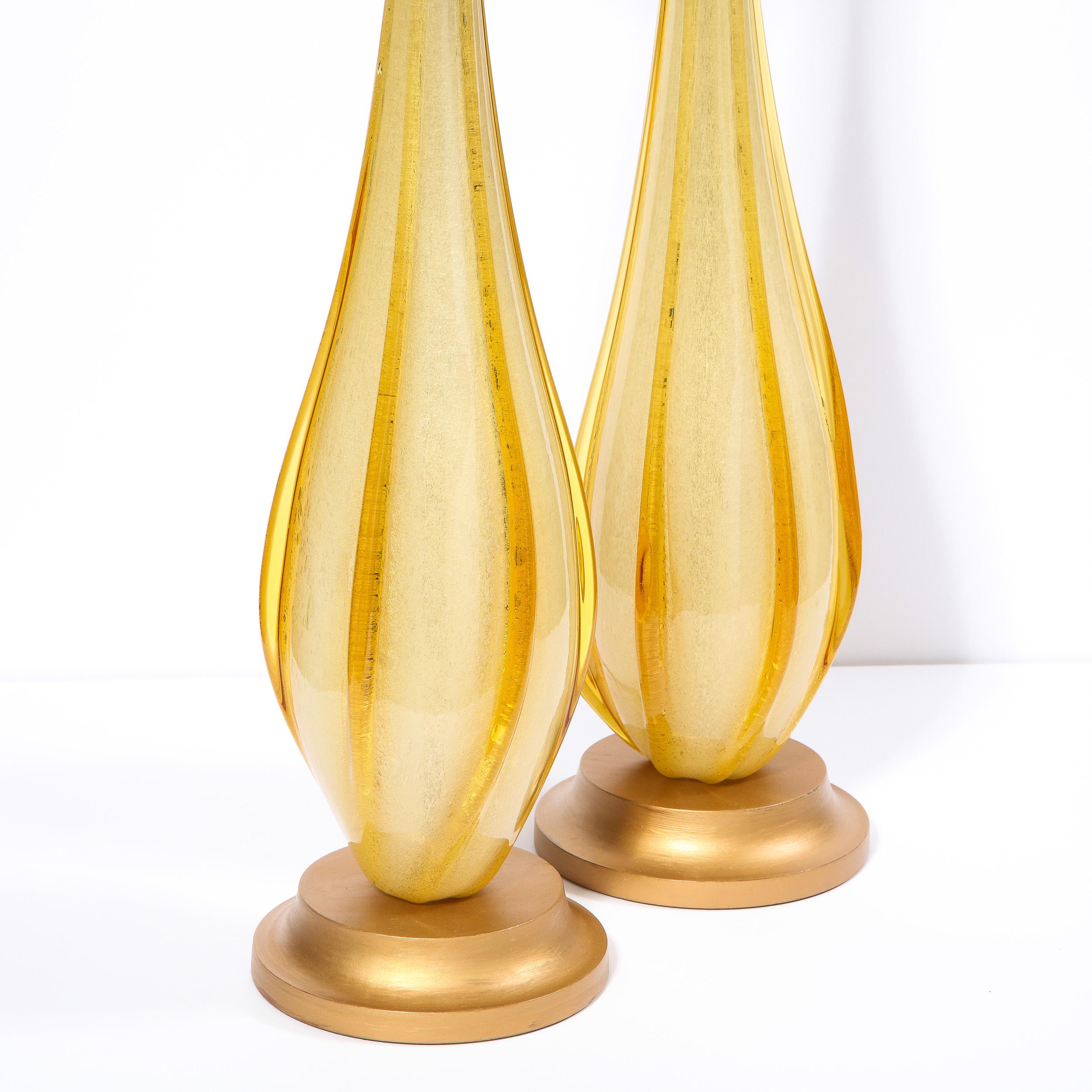 Pair of Mid-Century Modern Handblown Murano Table Lamps with Brass Fittings 1