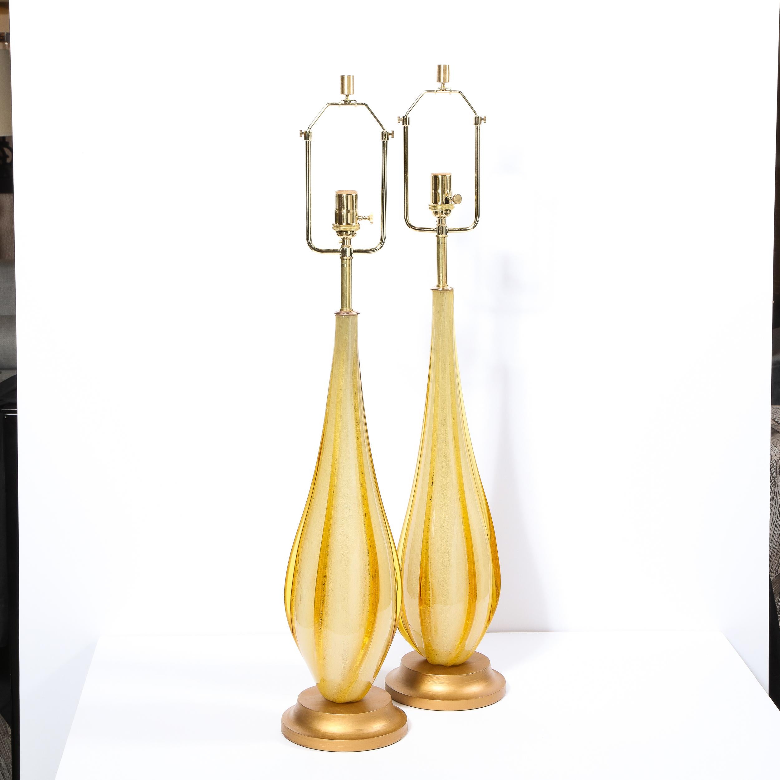 Pair of Mid-Century Modern Handblown Murano Table Lamps with Brass Fittings 2