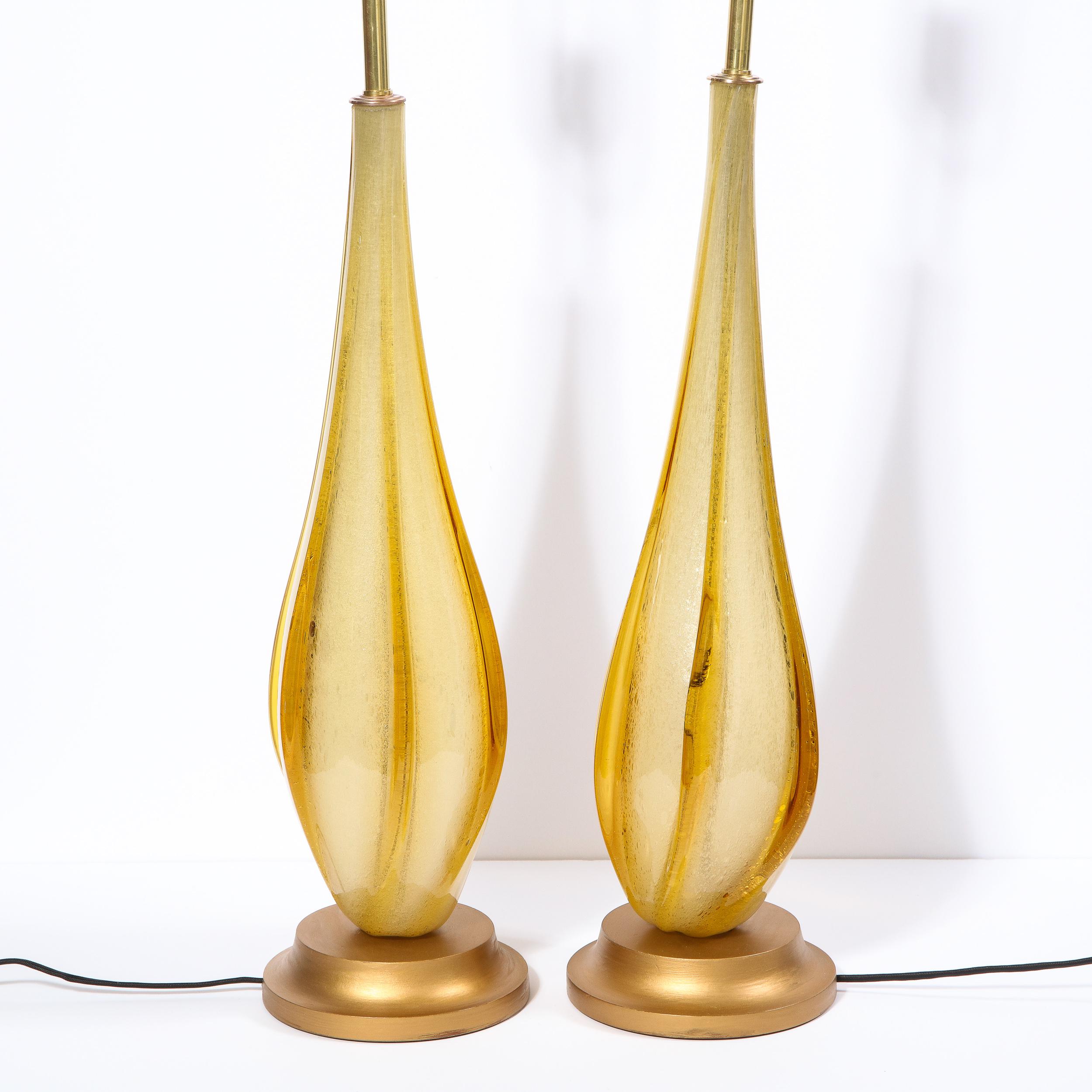 Pair of Mid-Century Modern Handblown Murano Table Lamps with Brass Fittings 3