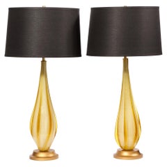 Vintage Pair of Mid-Century Modern Handblown Murano Table Lamps with Brass Fittings