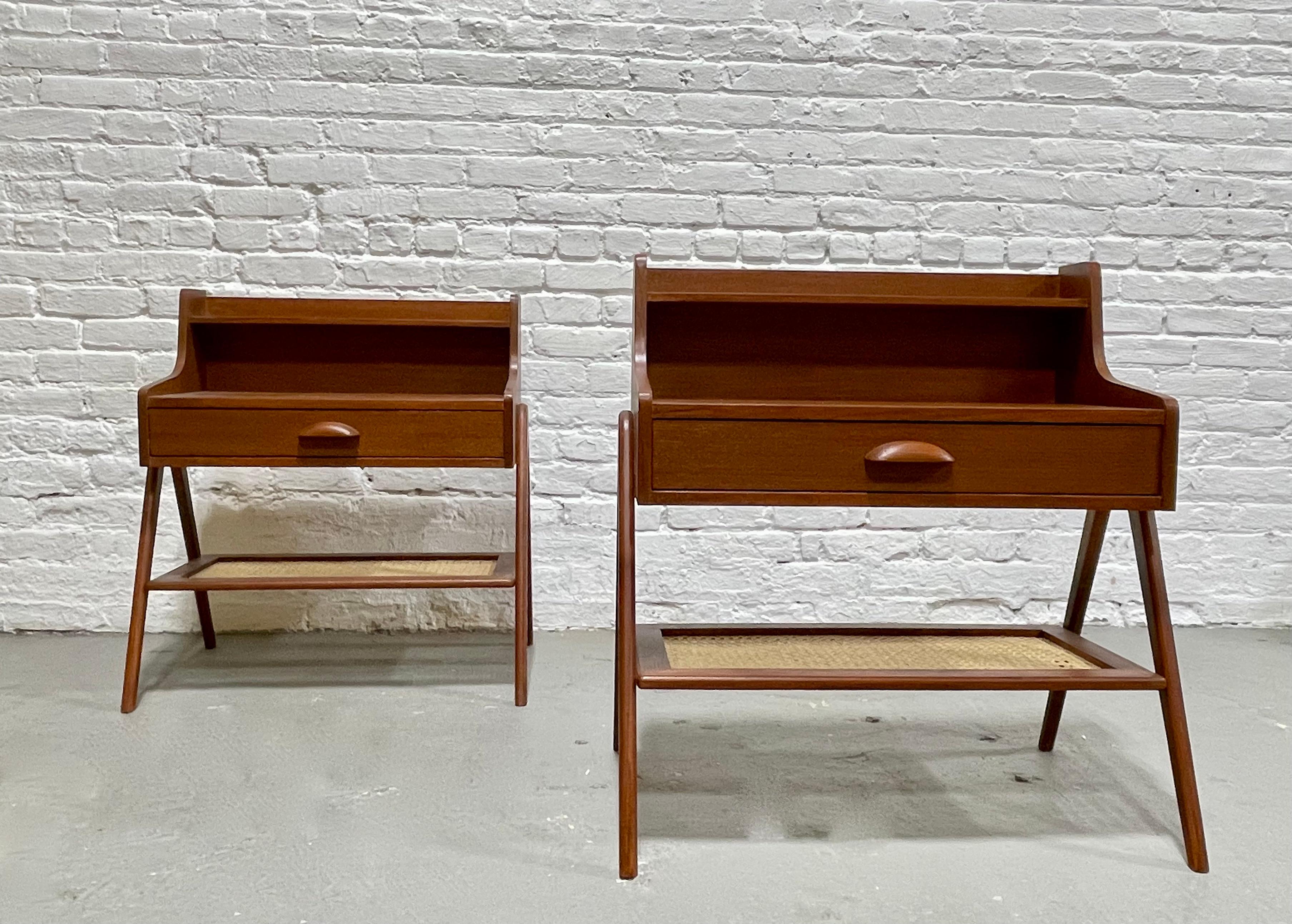 Pair of Mid-Century Modern Handcrafted Caned Teak Cabinets / Entryway Tables For Sale 5