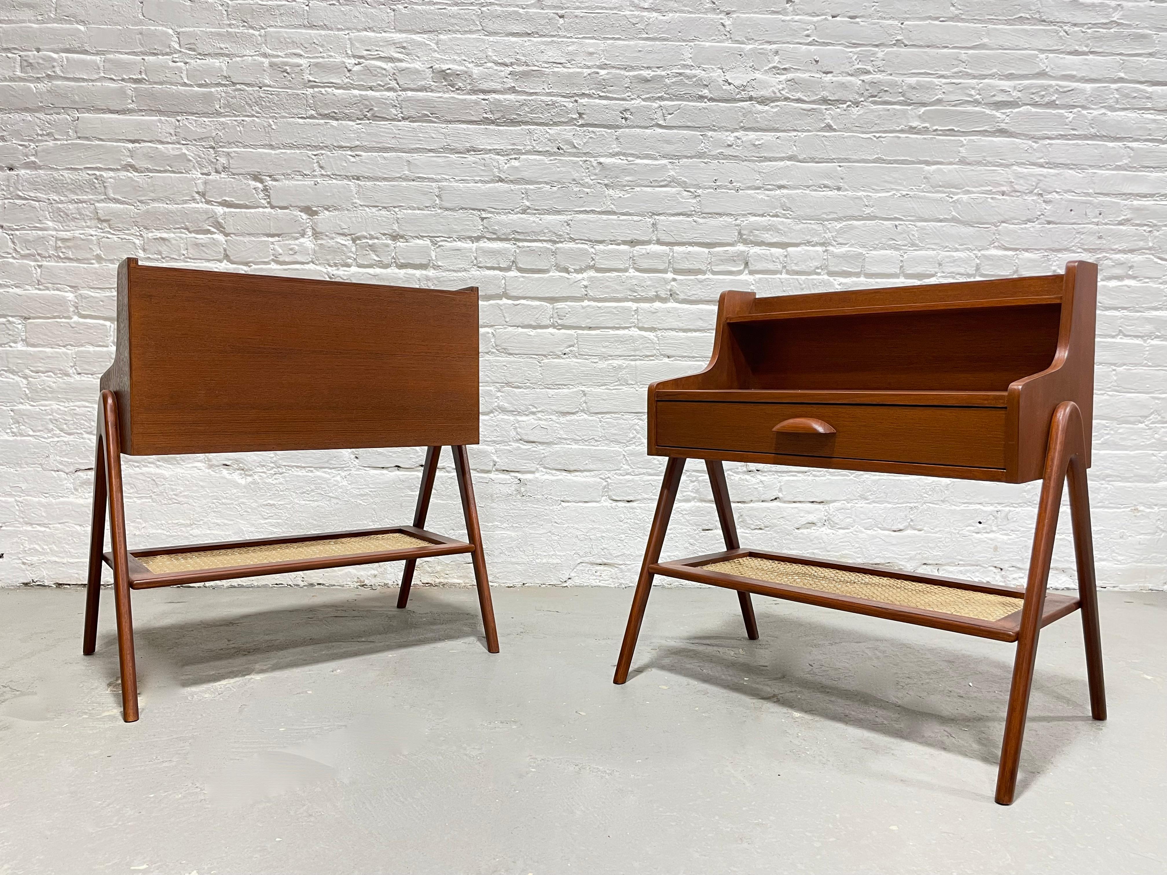 Pair of Mid-Century Modern Handcrafted Caned Teak Cabinets / Entryway Tables For Sale 9