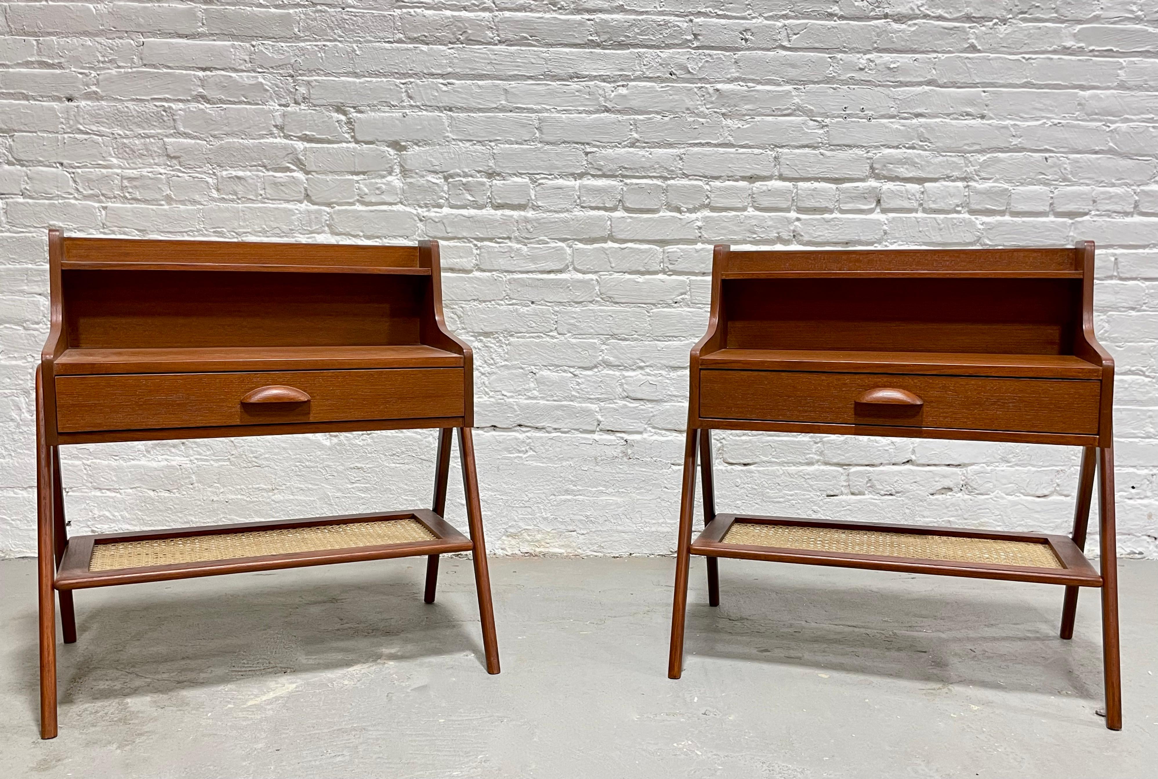Pair of Mid-Century Modern Handcrafted Caned Teak Cabinets / Entryway Tables For Sale 3