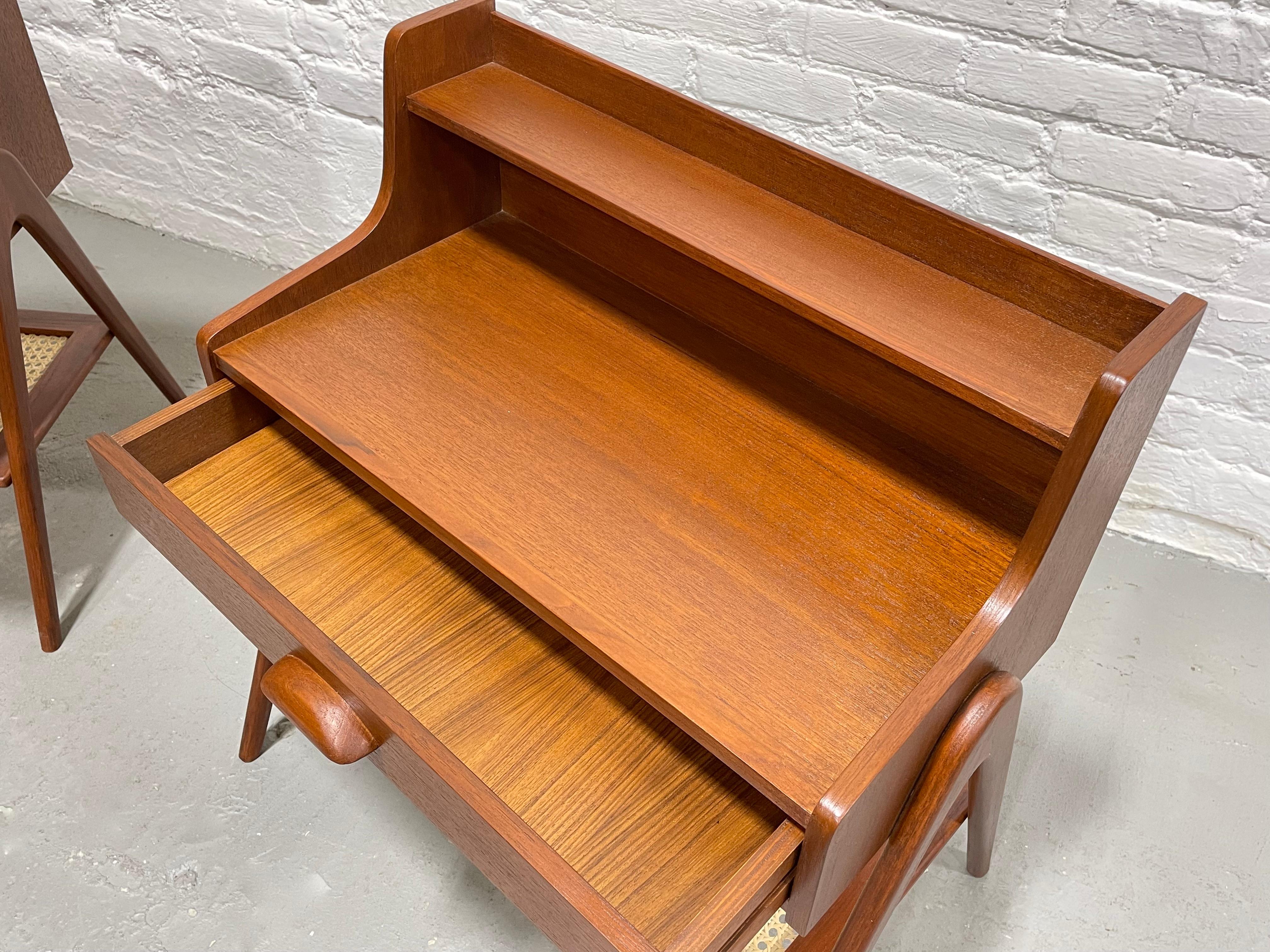 Pair of Mid-Century Modern Handcrafted Caned Teak Cabinets / Entryway Tables For Sale 4