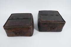 Pair of Mid-Century Modern Handmade Neck Leather Poufs