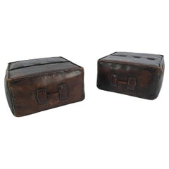 Pair of Mid-Century Modern Handmade Neck Leather Poufs
