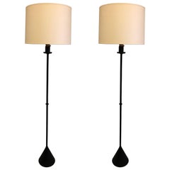 Pair of Mid-Century Modern Handstitched Leather Floor Lamps by Jacques Adnetu