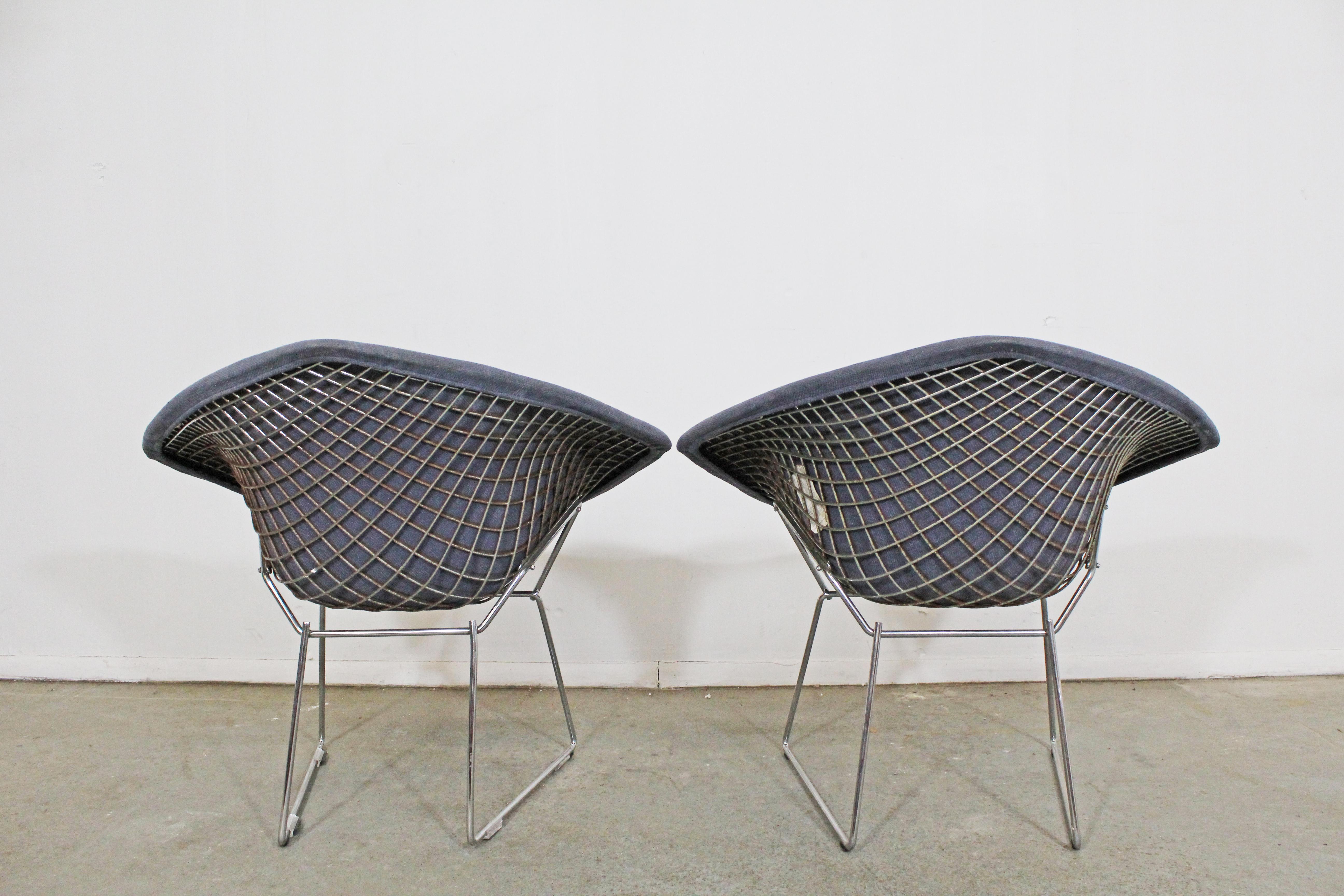 Upholstery Pair of Mid-Century Modern Harry Bertoia for Knoll Chrome Diamond Chairs