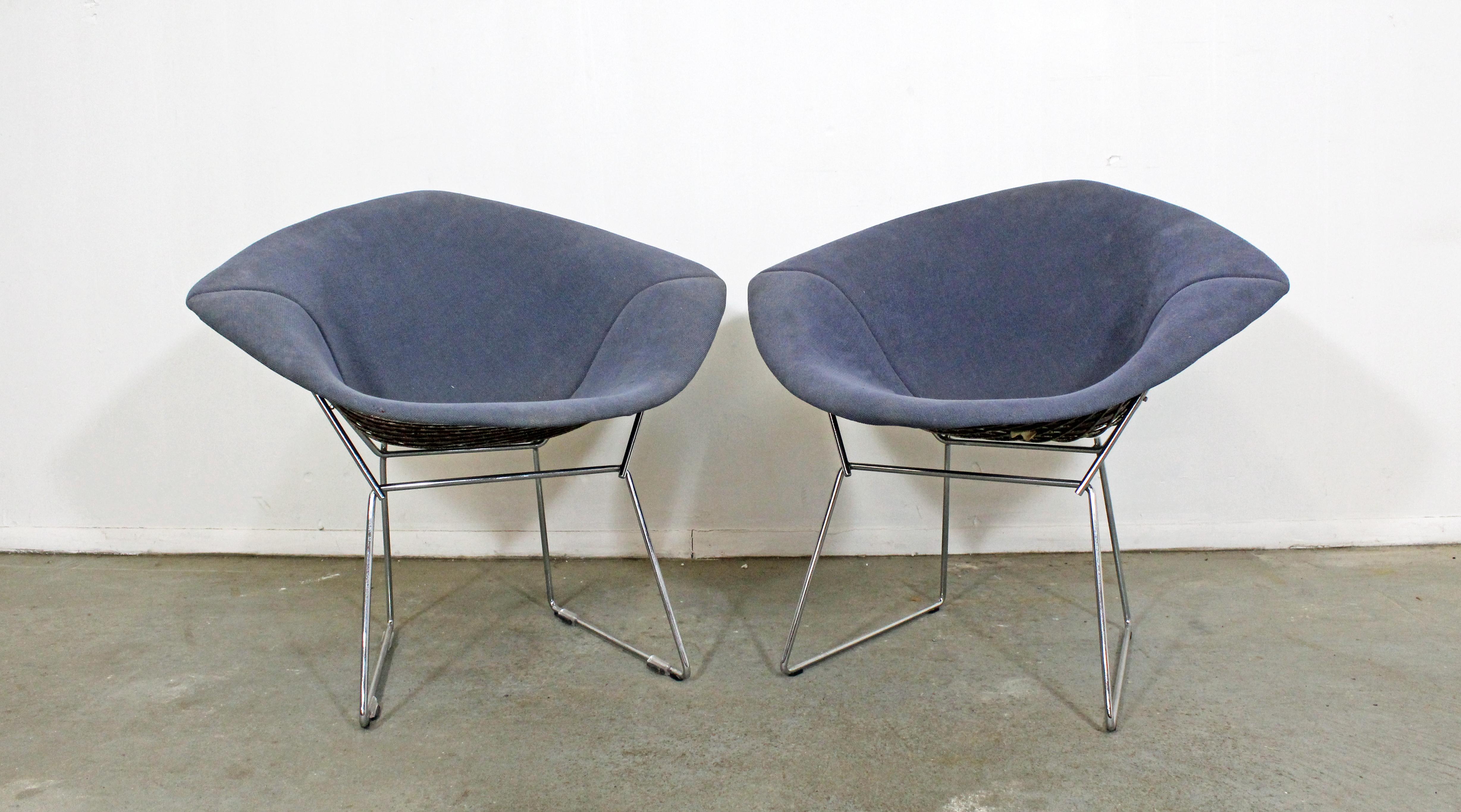 American Pair of Mid-Century Modern Harry Bertoia for Knoll Chrome Diamond Chairs