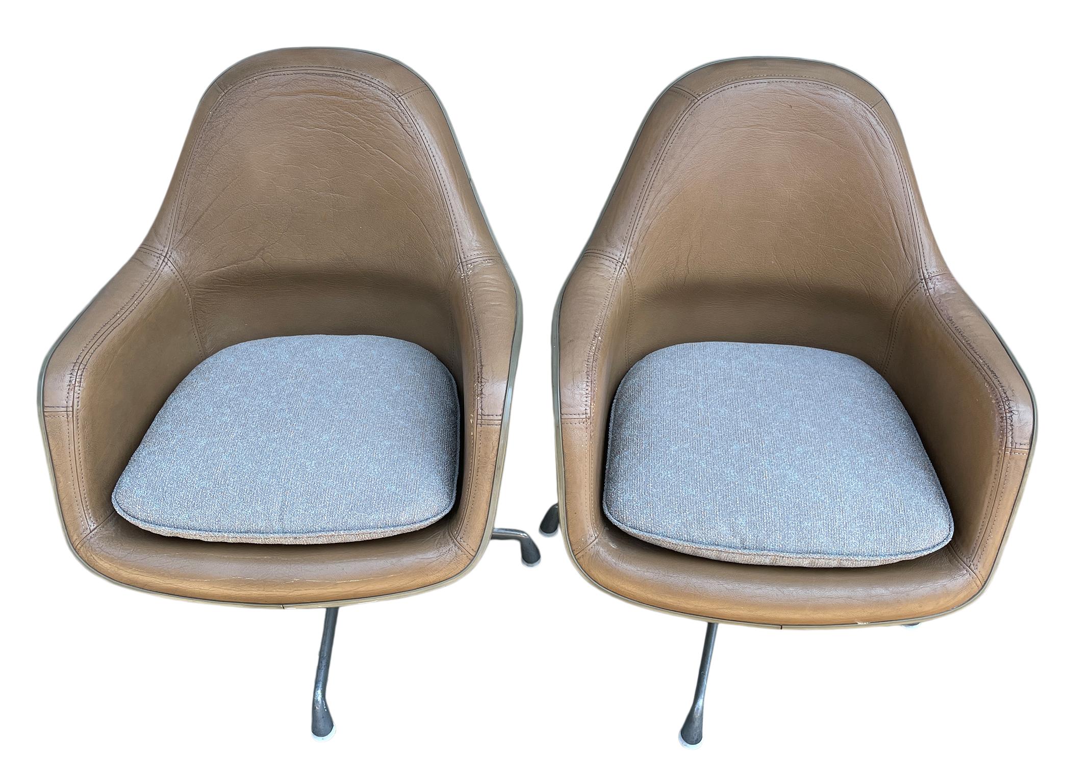 American Pair of Mid-Century Modern Herman Miller Leather Lounge Shell Chairs