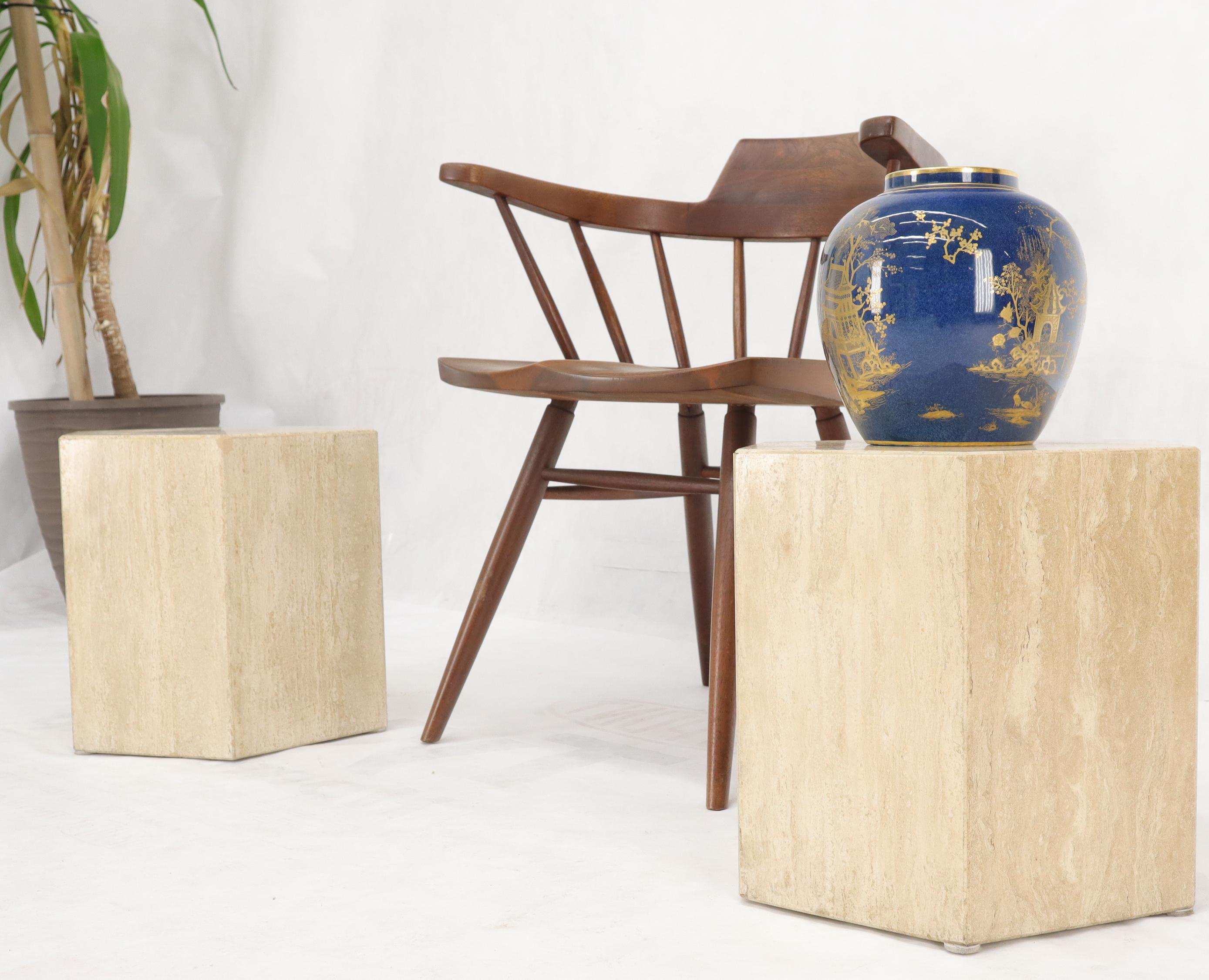 North American Pair of Mid-Century Modern Hexagon Shape Travertine Marble End Tables Pedestals