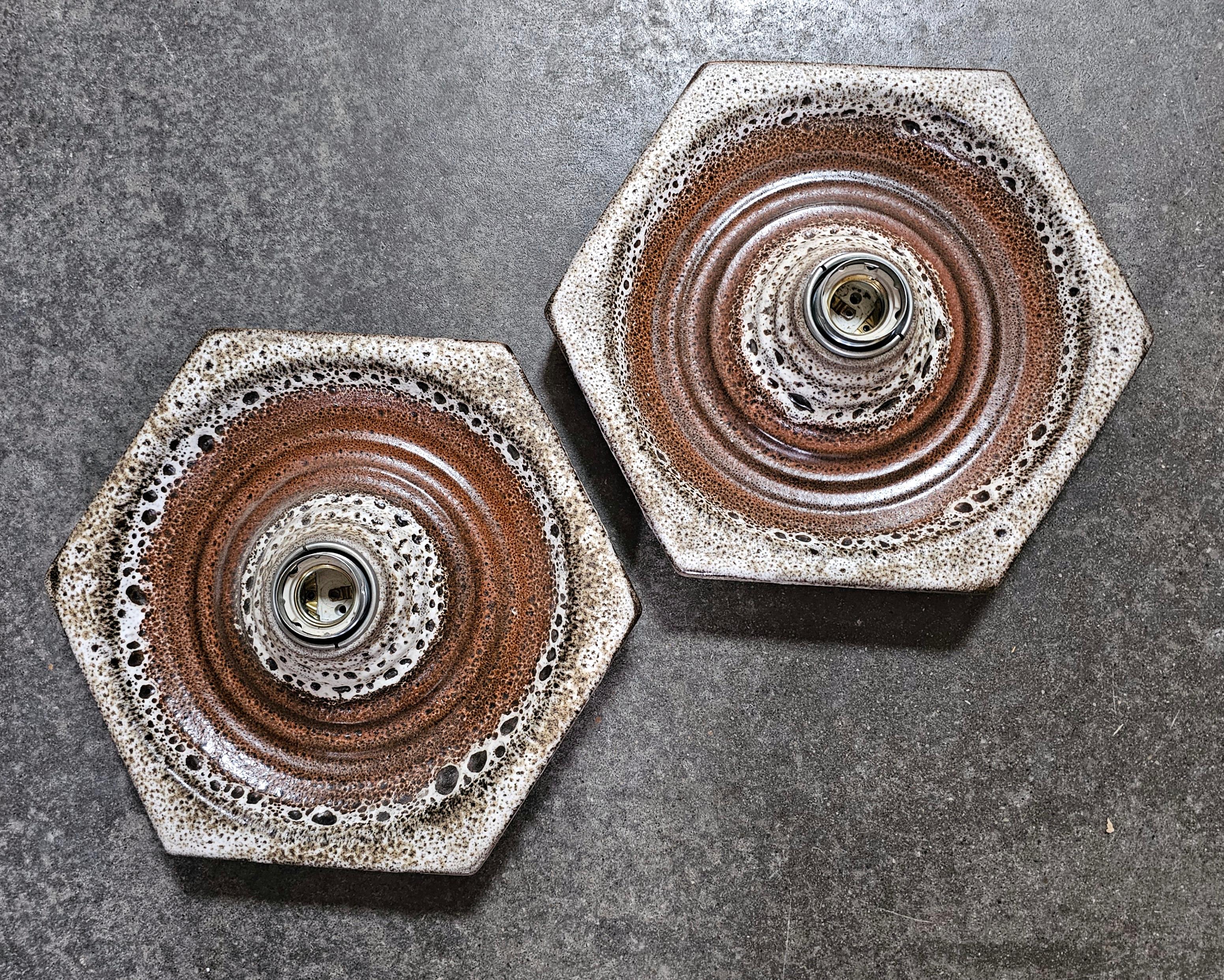 Pair of Mid Century Modern Hexagonal Fat Lava Sconces, West Germany 1970s For Sale 4