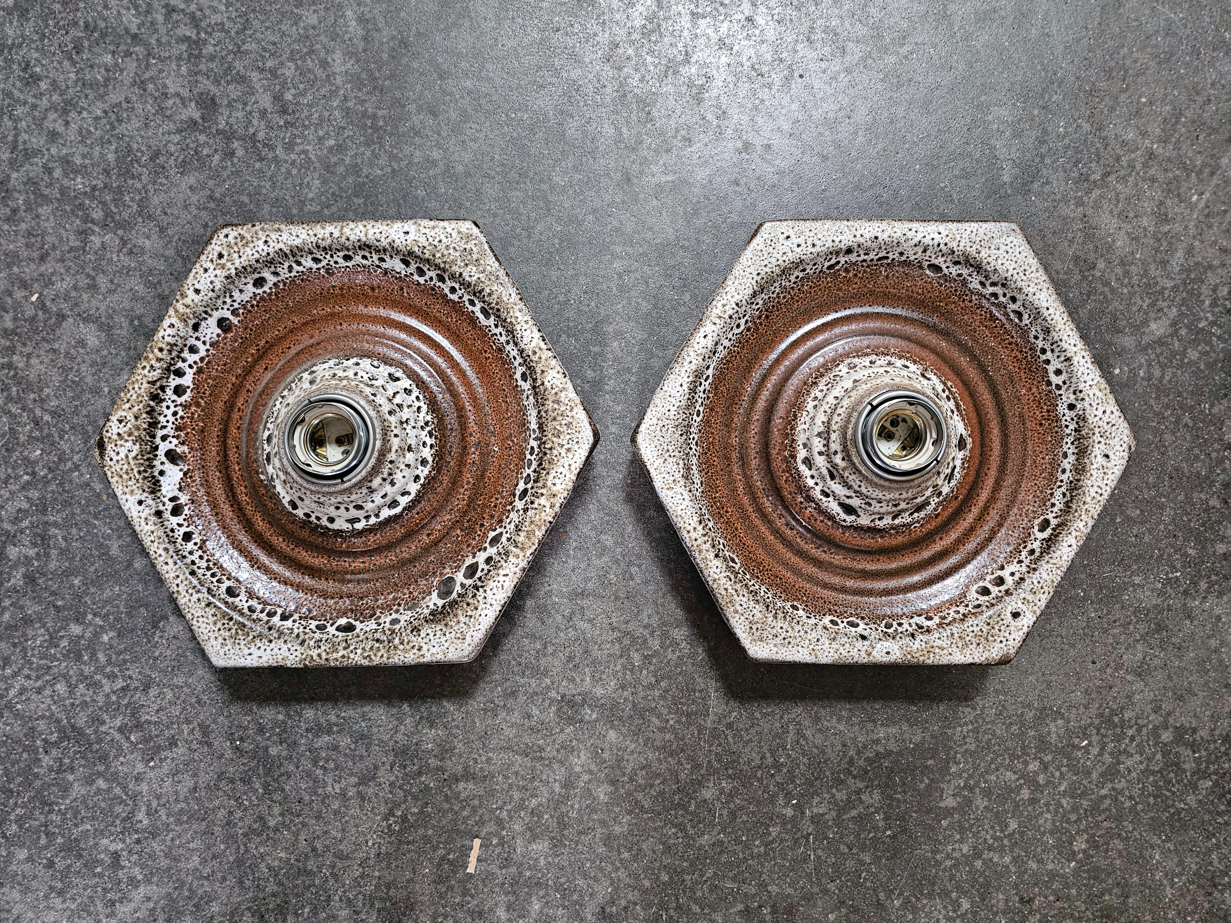 Pair of Mid Century Modern Hexagonal Fat Lava Sconces, West Germany 1970s For Sale 5