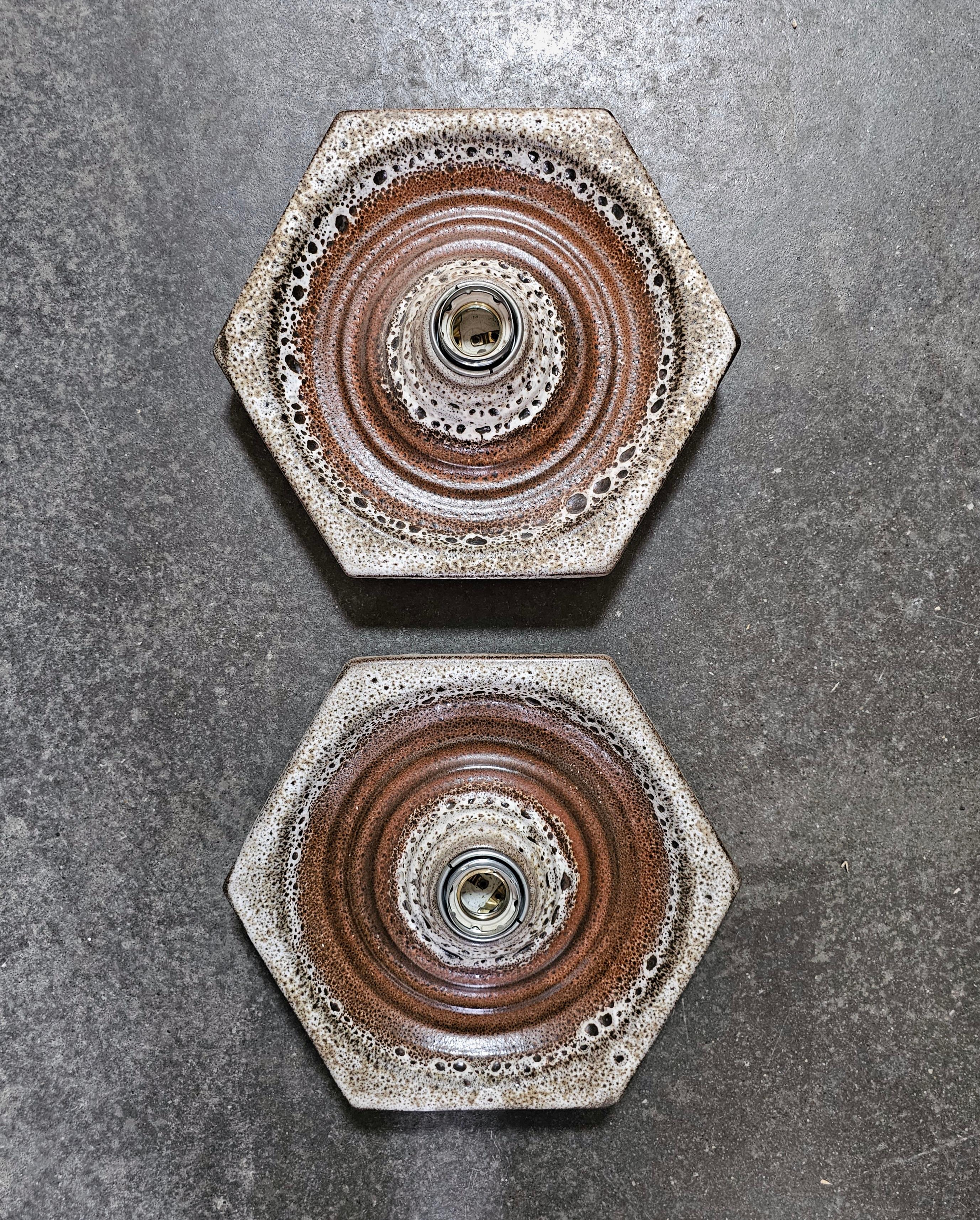 Pair of Mid Century Modern Hexagonal Fat Lava Sconces, West Germany 1970s For Sale 6