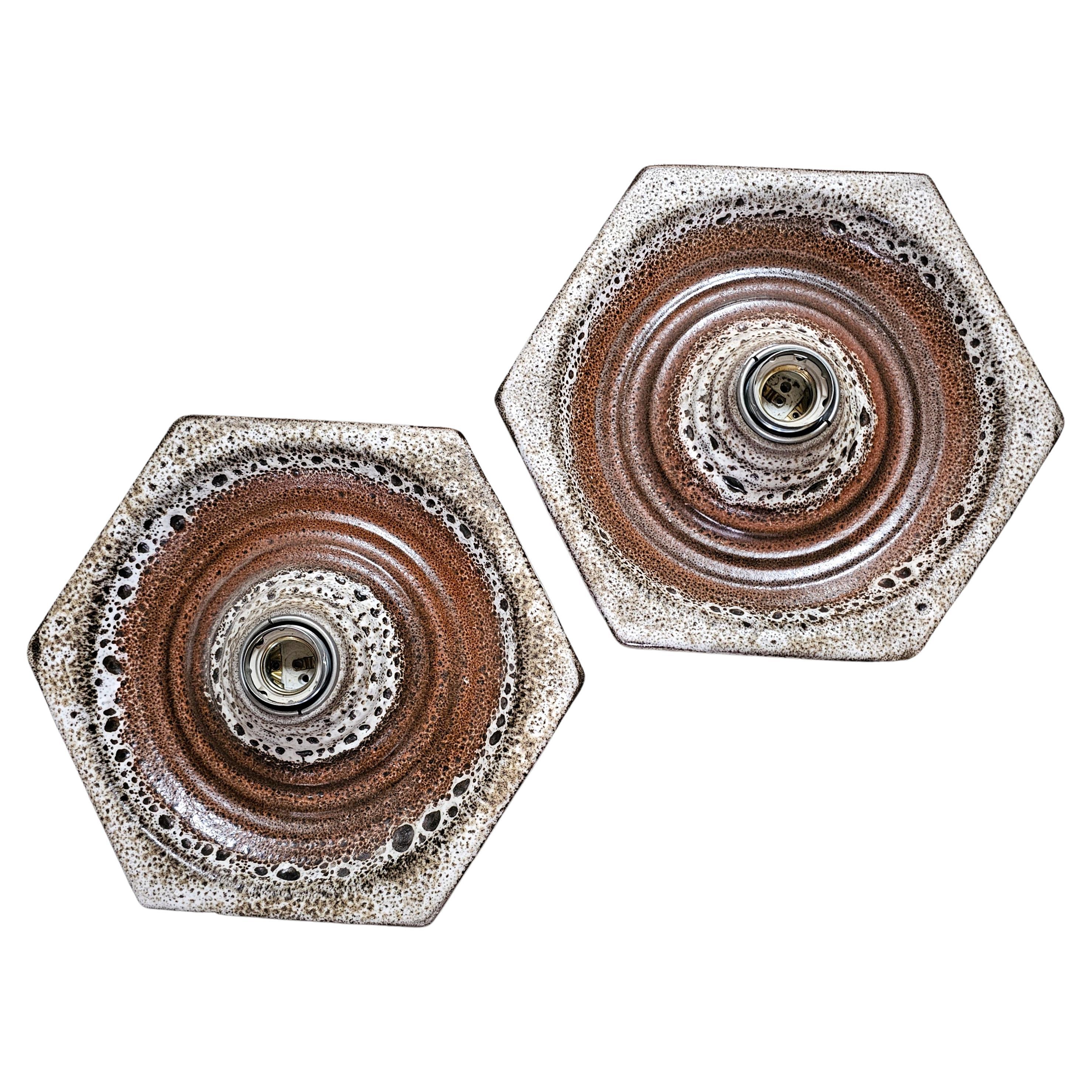 Pair of Mid Century Modern Hexagonal Fat Lava Sconces, West Germany 1970s For Sale