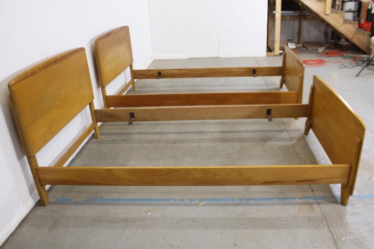 Pair of MidCentury Modern Heywood Wakefield Twin Size Bed Frames at