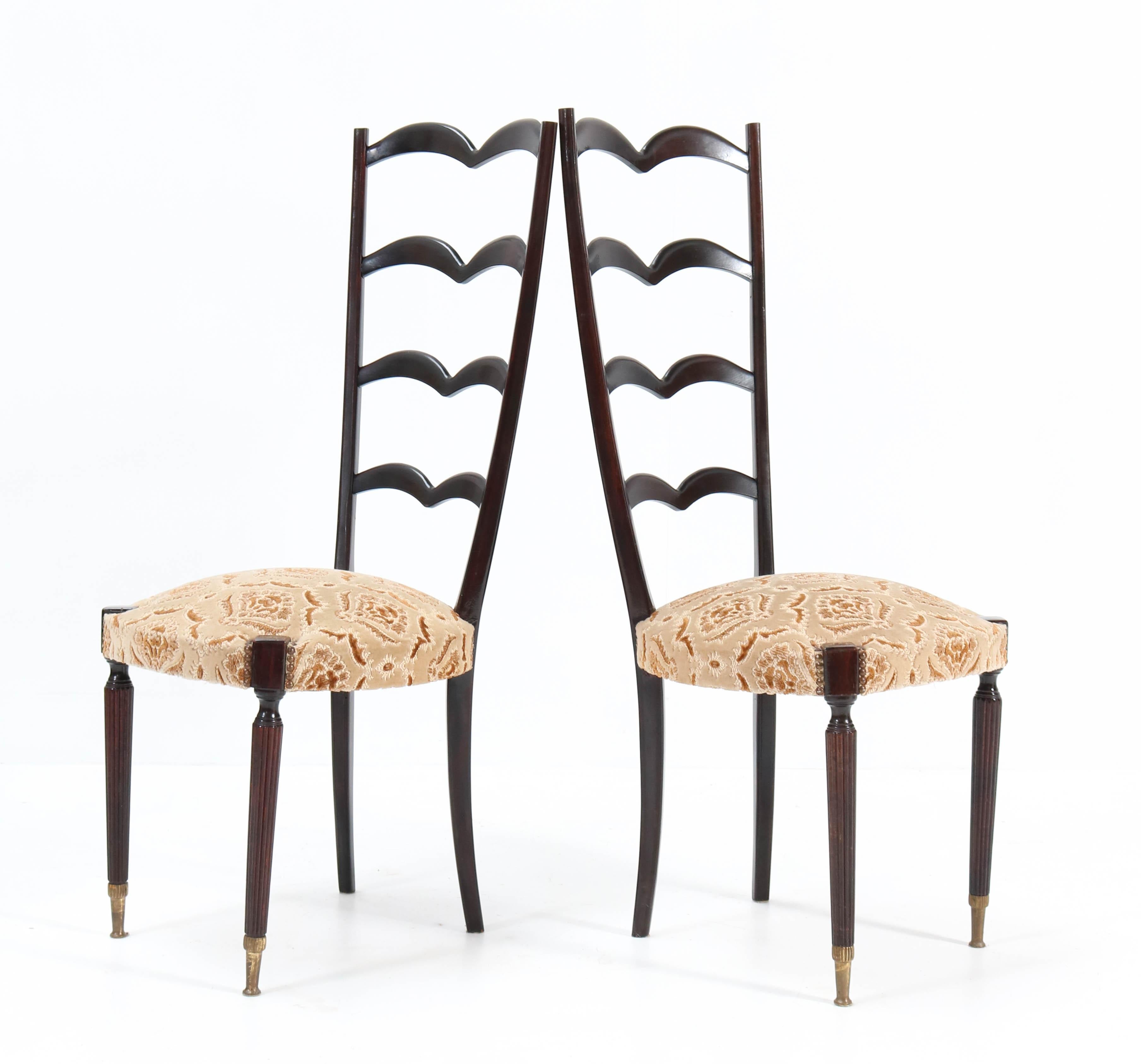 Brass Pair of Mid-Century Modern High Back Side Chairs Attributed to Paolo Buffa