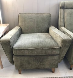 Pair of Mid-Century Modern His and Hers Olive Velveteen Danish Lounge Chairs