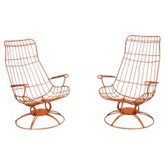 Used Pair of Mid-Century Modern Homecrest Siesta Swivel Rocker Patio Lounge Chairs