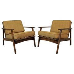 Pair of Mid-Century Modern Honey Wheat Walnut Lounge Chairs