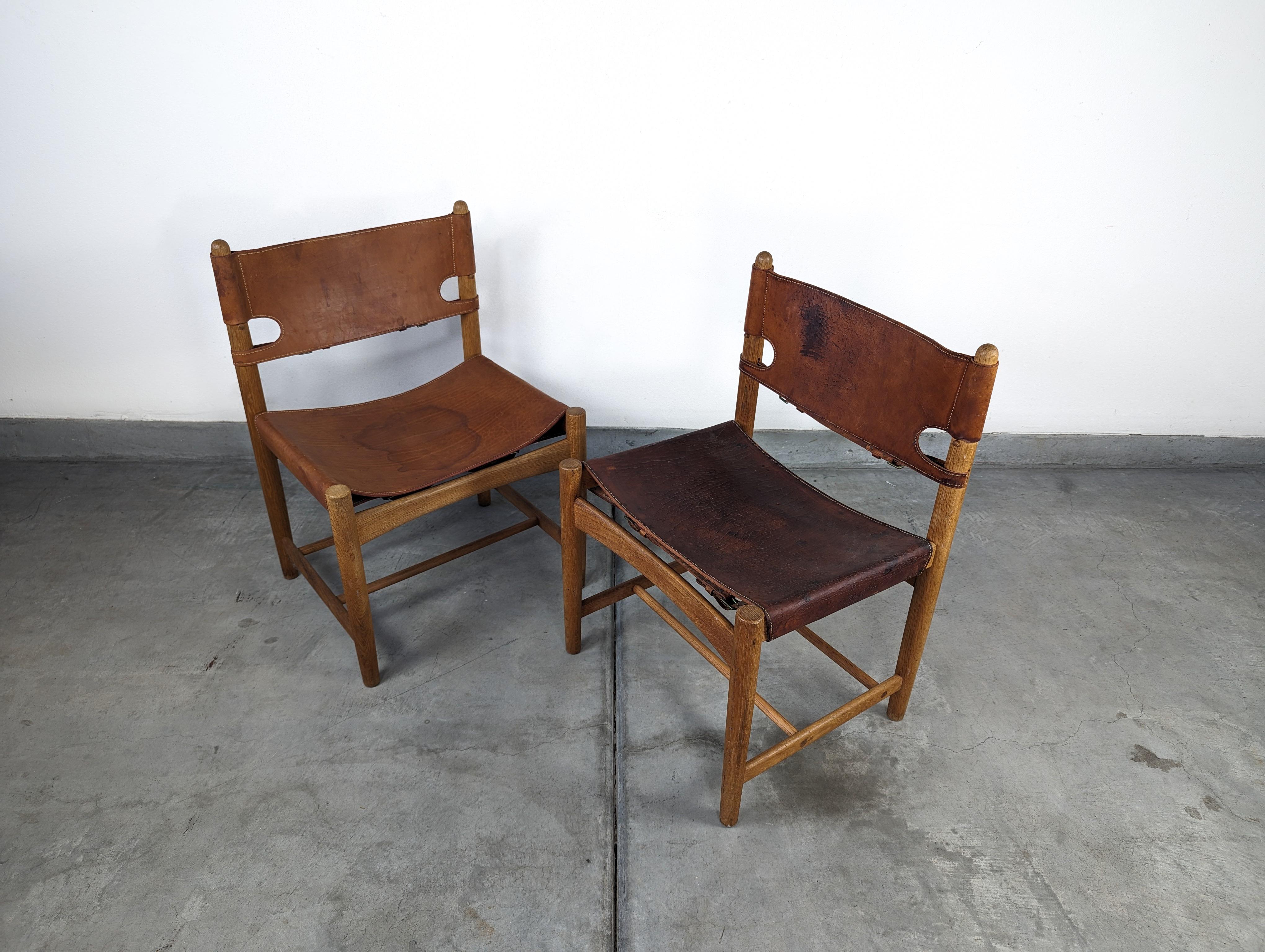 Leather Pair of Mid Century Modern 'Hunting' Chairs by Børge Mogensen, Model 3237 For Sale