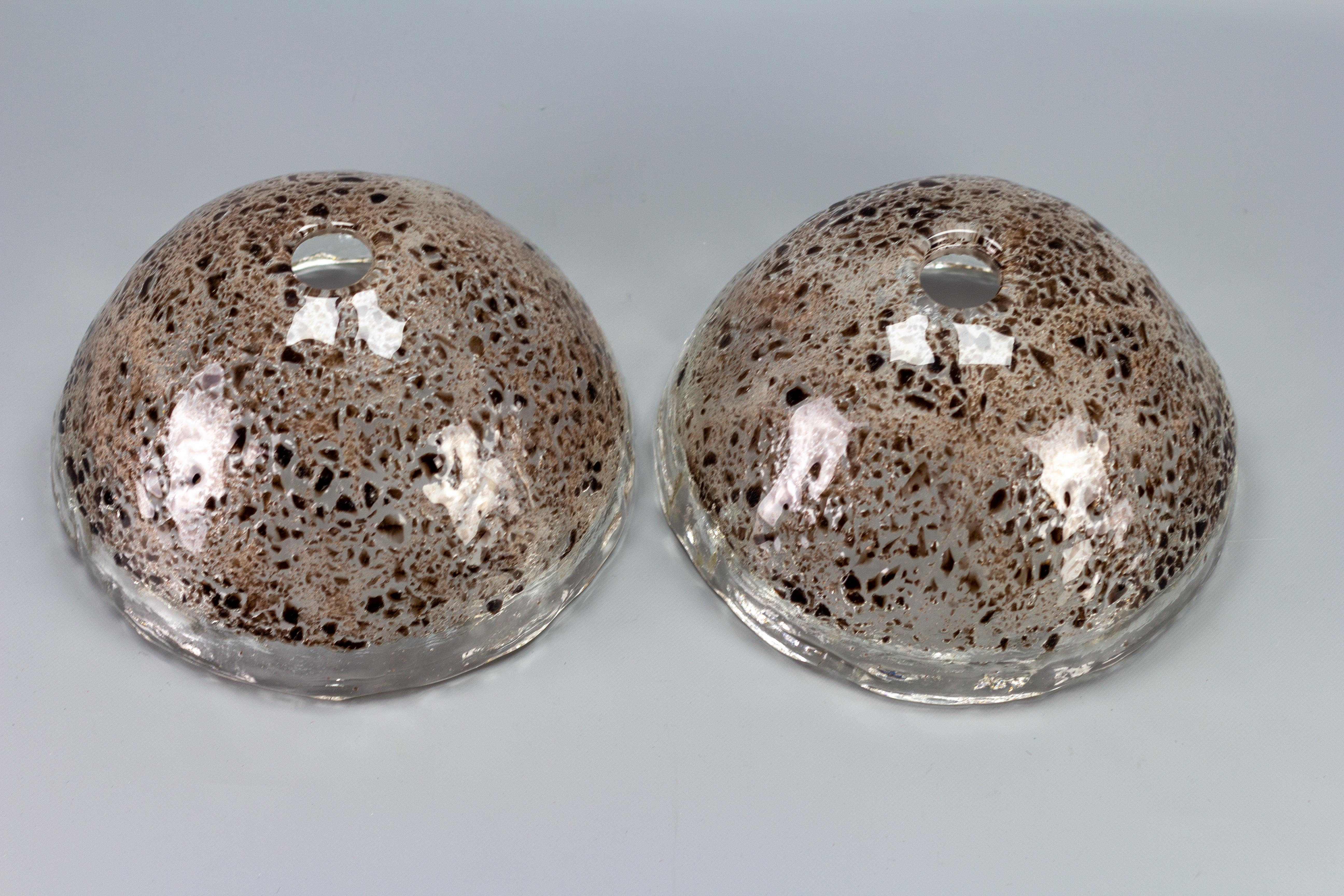 Pair of Mid-Century Modern Ice Glass and Brass Flush Mounts, Germany, 1970s For Sale 15