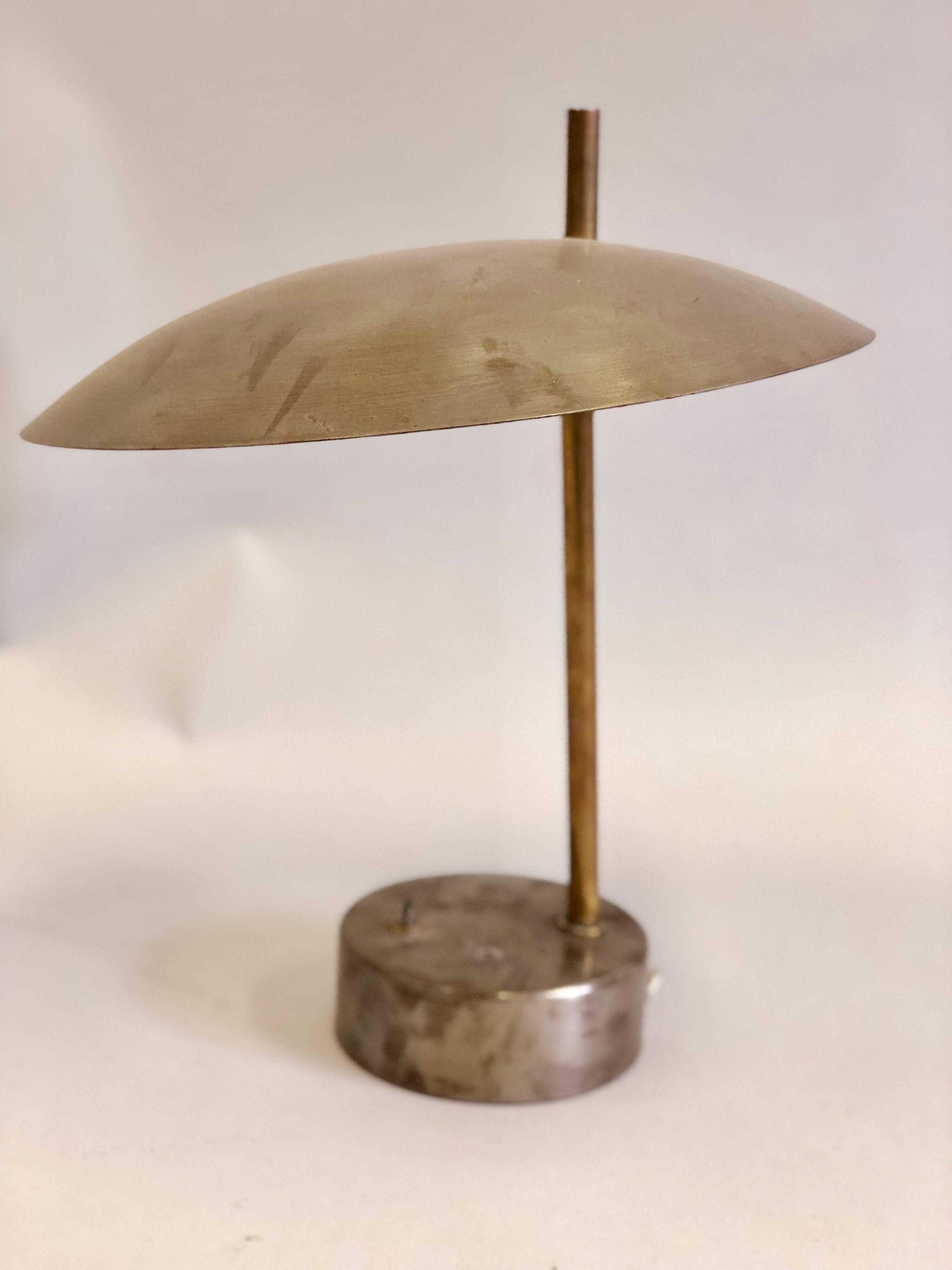 Pair of Mid-Century Modern Industrial Steel and Brass Desk or Table Lamps, 1950 In Good Condition In New York, NY