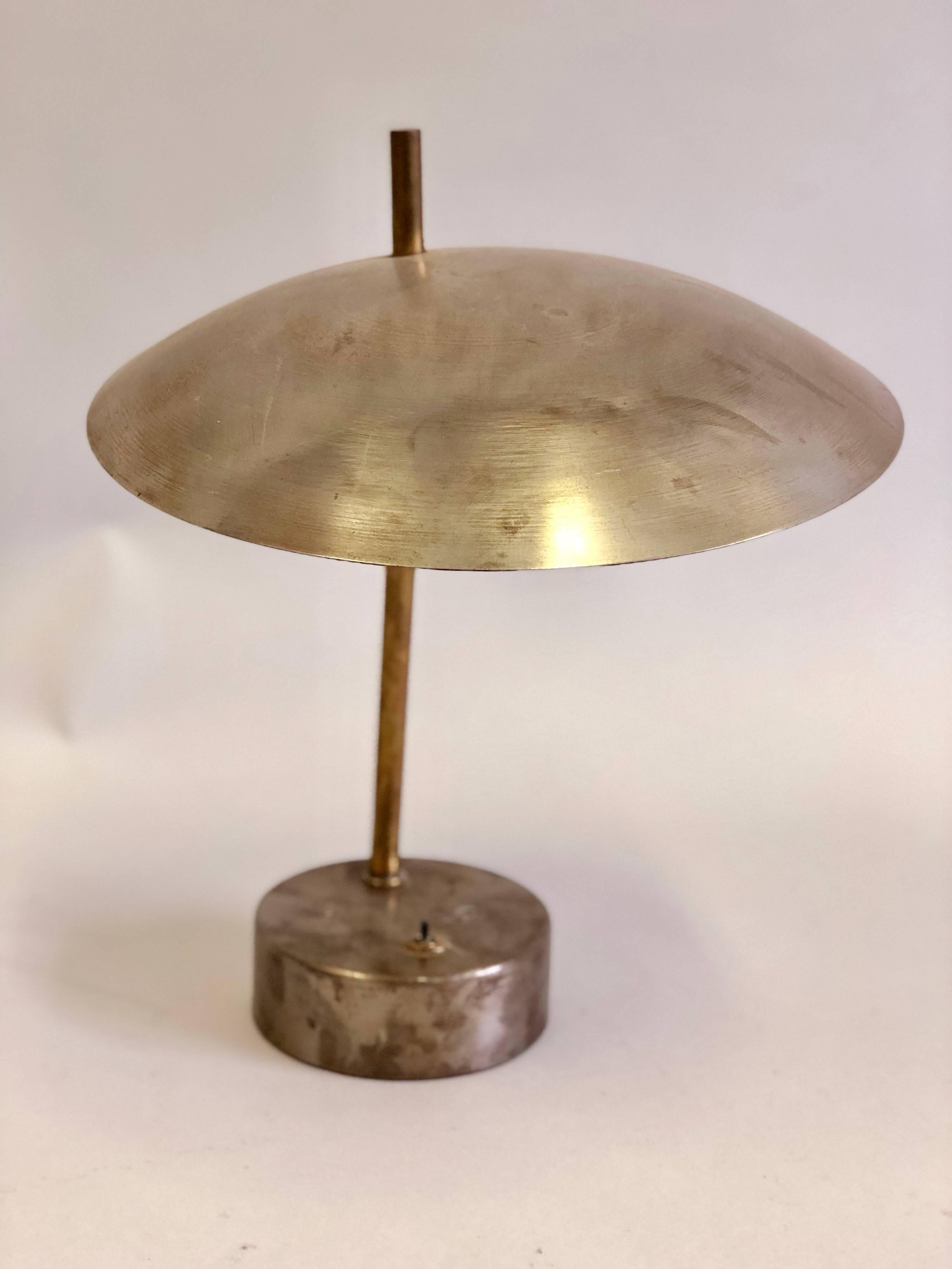 20th Century Pair of Mid-Century Modern Industrial Steel and Brass Desk or Table Lamps, 1950