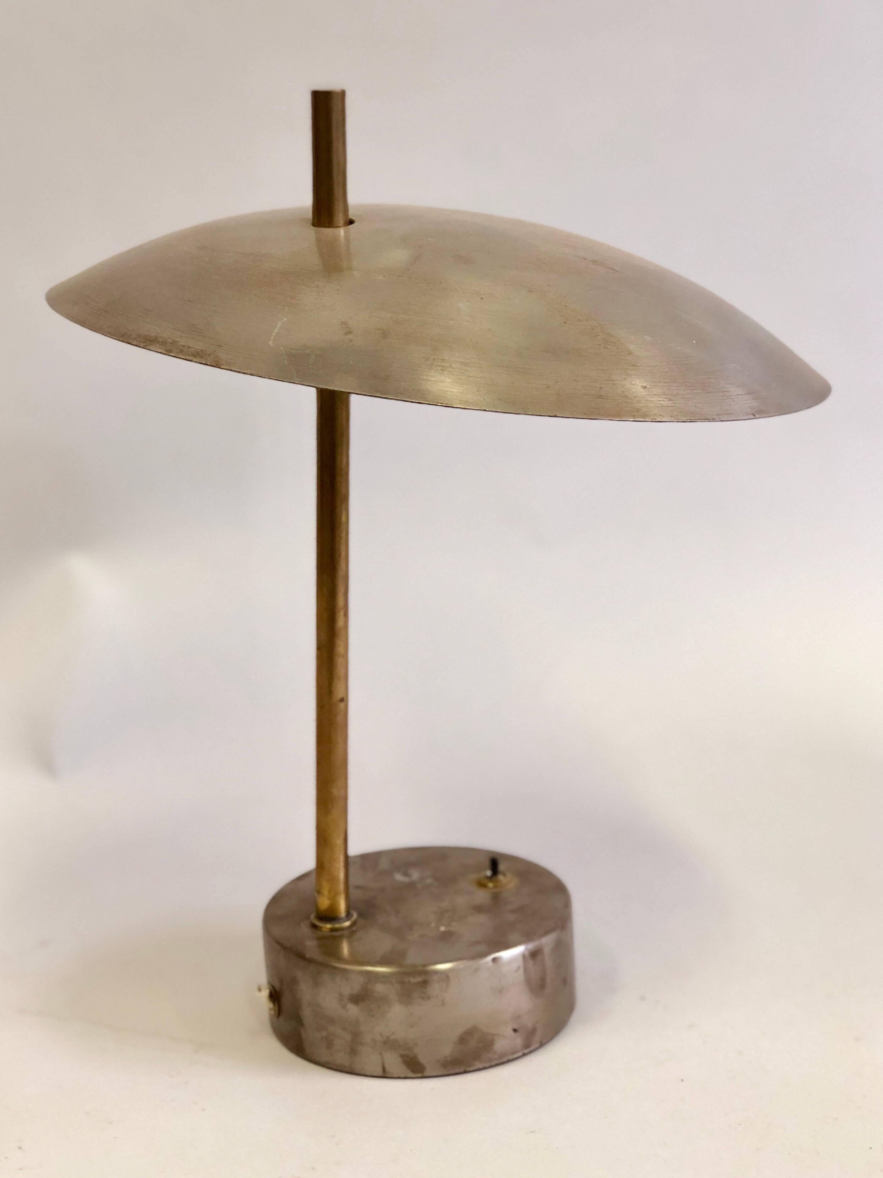 Pair of Mid-Century Modern Industrial Steel and Brass Desk or Table Lamps, 1950 1