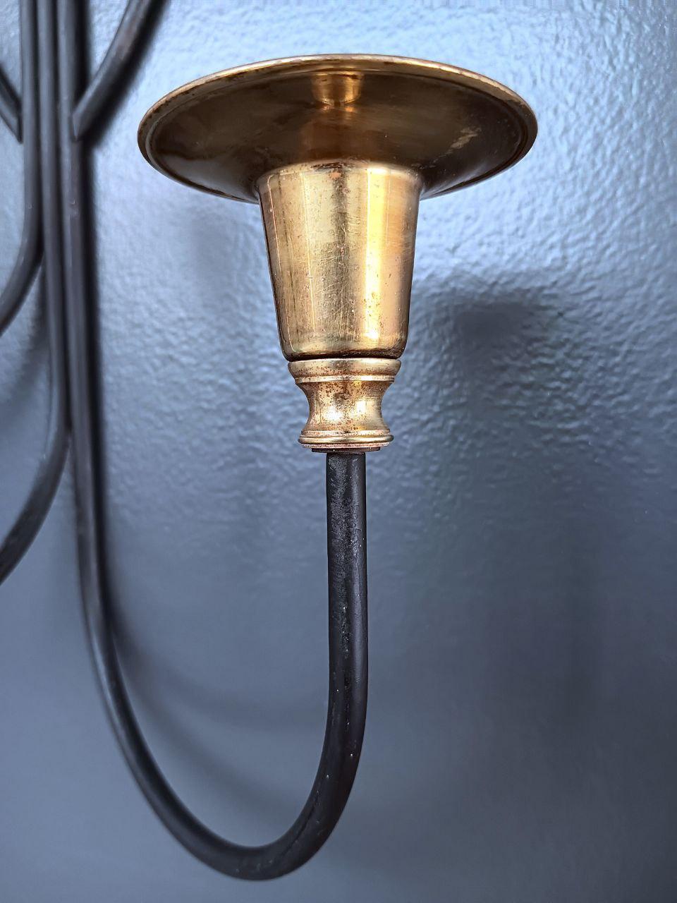 Pair of Mid-Century Modern Iron & Brass Candle Wall Sconces For Sale 3