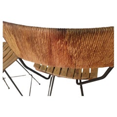 Pair of Mid Century Modern Iron with Maple and Raffia Bar Stools Arthur Umanoff