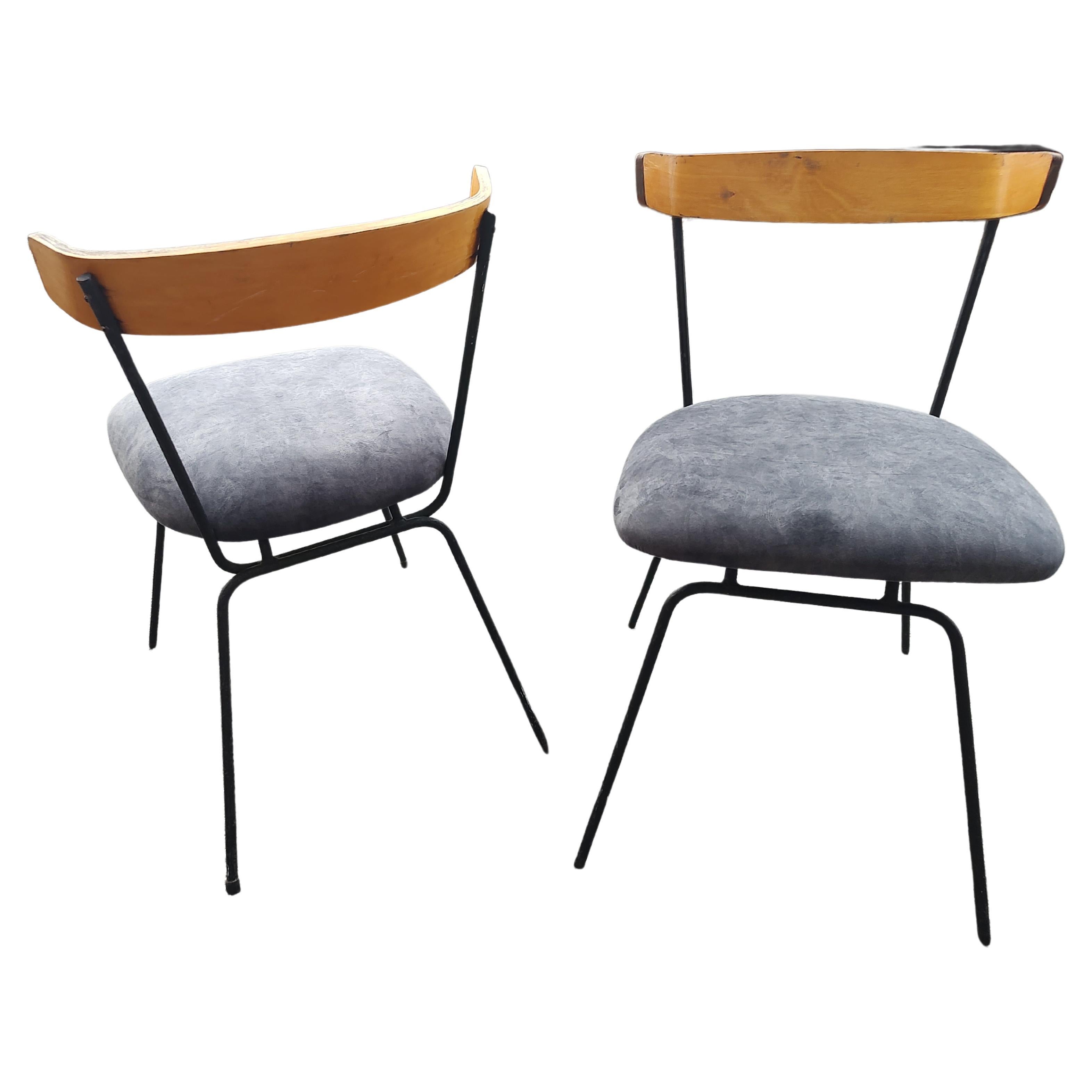 Fabric Pair of Mid Century Modern Iron with Wood Dining Chairs by Clifford Pascoe C1960 For Sale