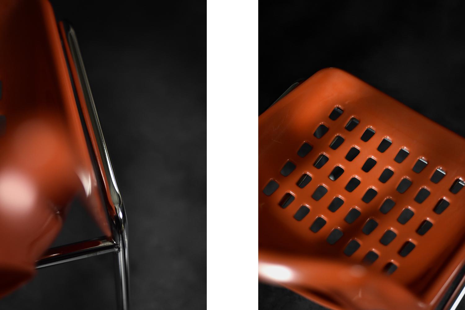 Pair of Mid-Century Modern Israeli Orange Plastic & Chrome Chair from Plasson For Sale 2