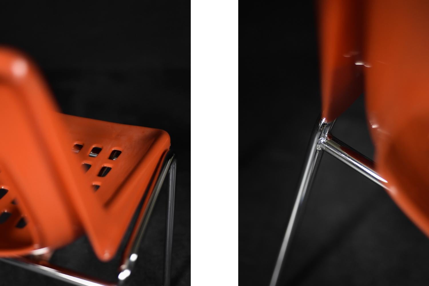 Pair of Mid-Century Modern Israeli Orange Plastic & Chrome Chair from Plasson For Sale 3