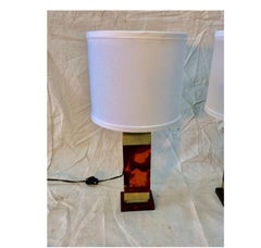 Pair of Mid-Century Modern Italian Amber Lucite and Brass Table Lamps