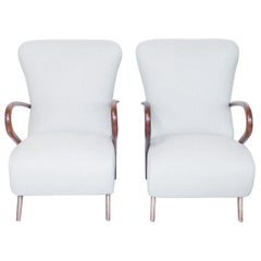 Pair of Mid-Century Modern Italian Armchairs Solid Walnut and Linen