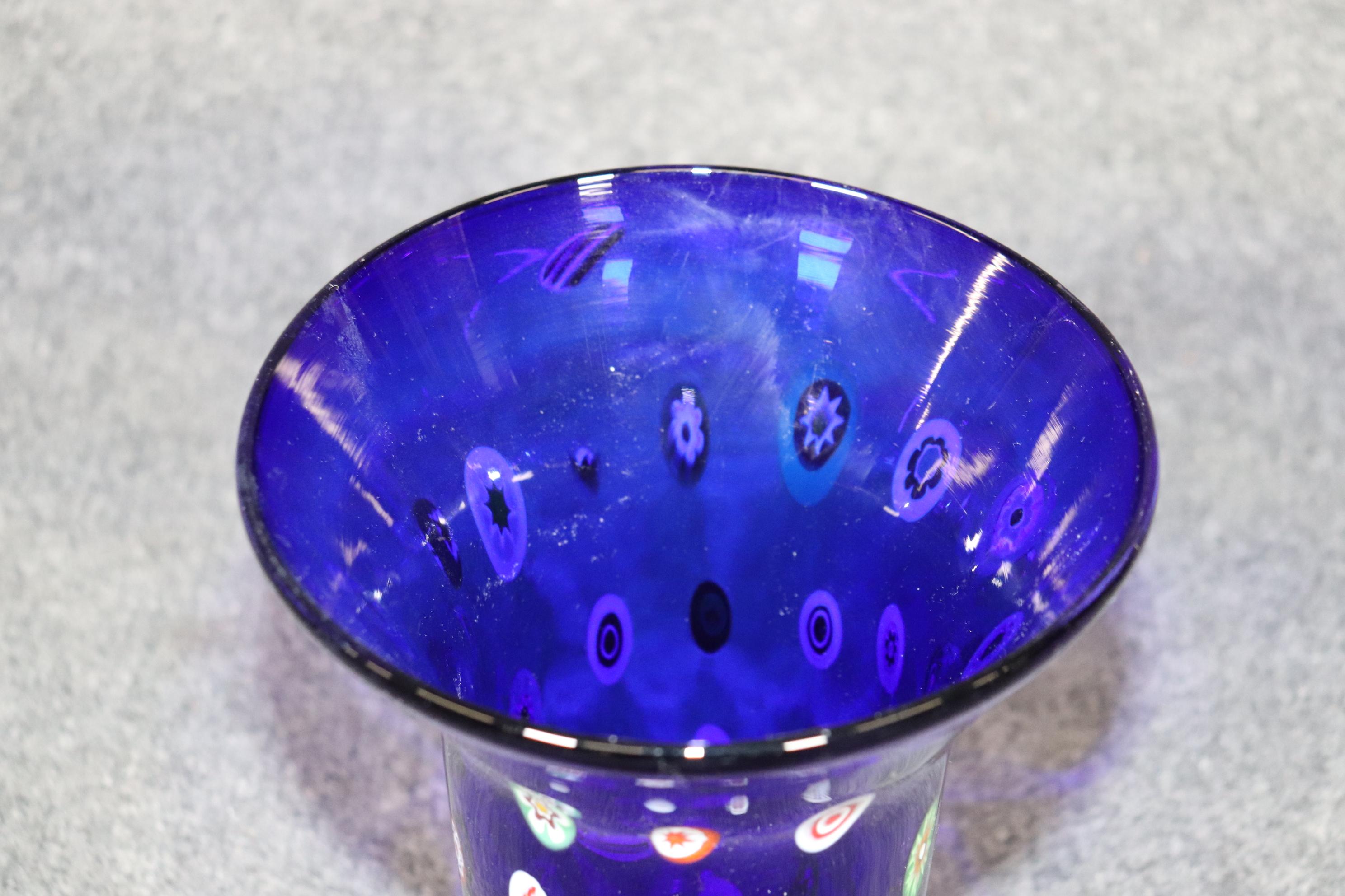 Pair of Mid-Century Modern Italian Art Glass Murano Multi Colored Blue Vases For Sale 2