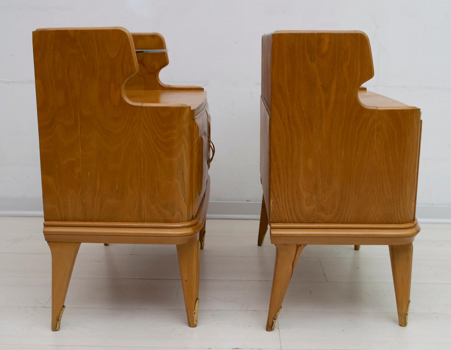 Pair of Mid-Century Modern Italian Ashwood Nightstands, 1950s In Good Condition For Sale In Puglia, Puglia