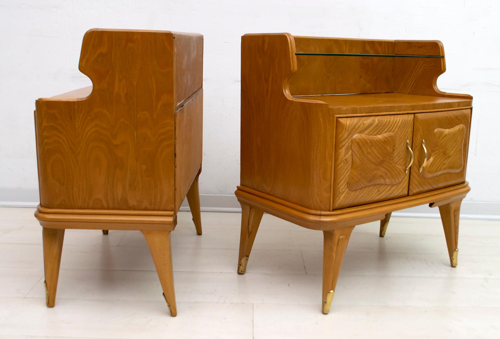 Mid-20th Century Pair of Mid-Century Modern Italian Ashwood Nightstands, 1950s For Sale