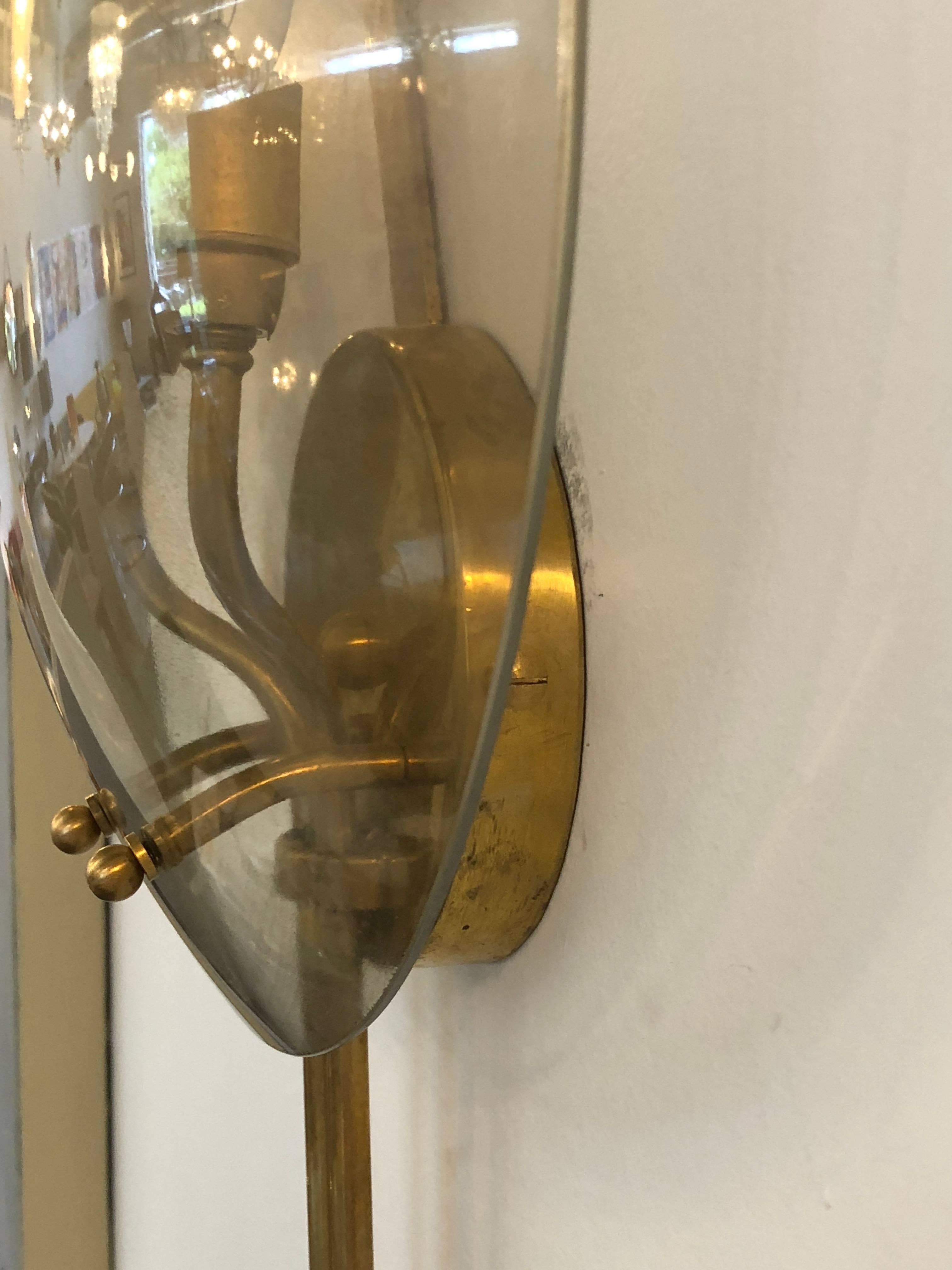 Brass Pair of Mid-Century Modern Italian Attributed to Gio Ponti Murano Sconces