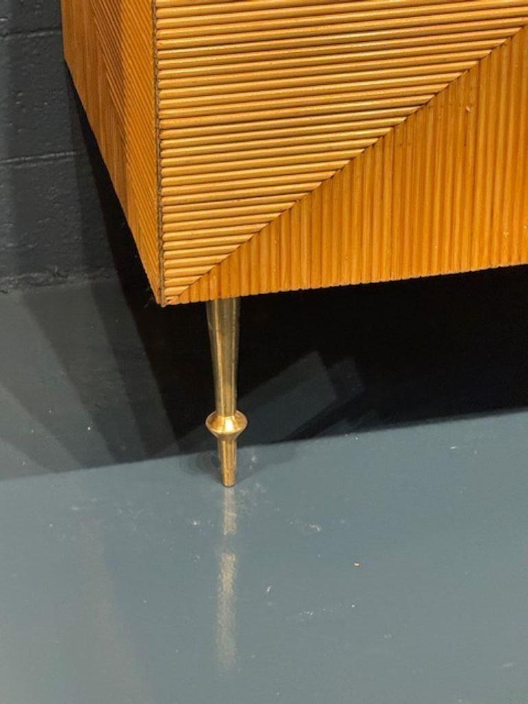 Contemporary Pair of Mid Century Modern Italian Bamboo and Brass Side Tables For Sale