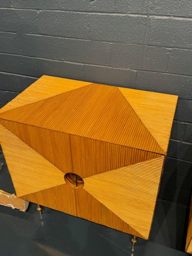Pair of Mid Century Modern Italian Bamboo and Brass Side Tables For Sale 1