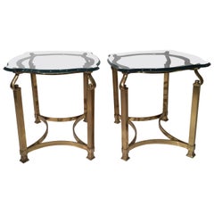 Pair of Mid-Century Modern Italian Brass and Glass Side Tables