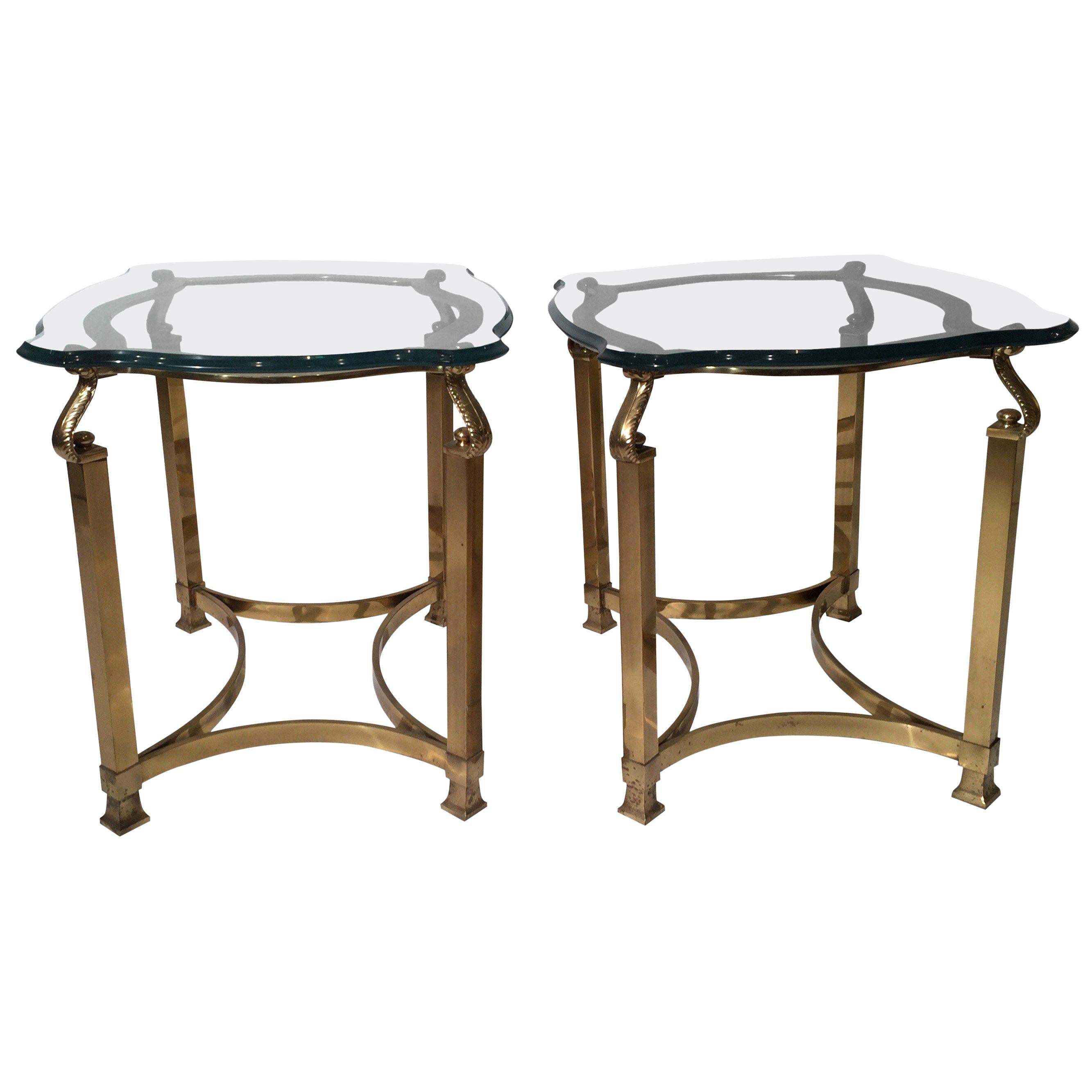 Pair of Mid-Century Modern Italian Brass and Glass Side Tables