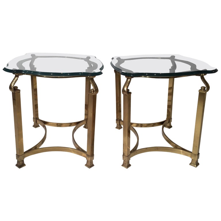 Pair of Mid-Century Modern Italian Brass and Glass Side Tables For Sale ...