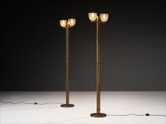 Pair of Mid-Century Modern Italian Brass Floor Lamps with Textured Glass Bulbs