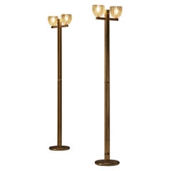 Pair of Mid-Century Modern Italian Brass Floor Lamps with Textured Glass Bulbs
