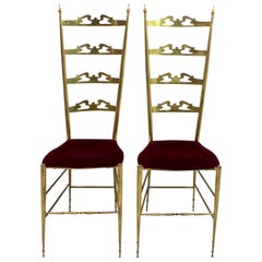 Coppia di Sedie Chiavari con schienale alto in ottone, 1950