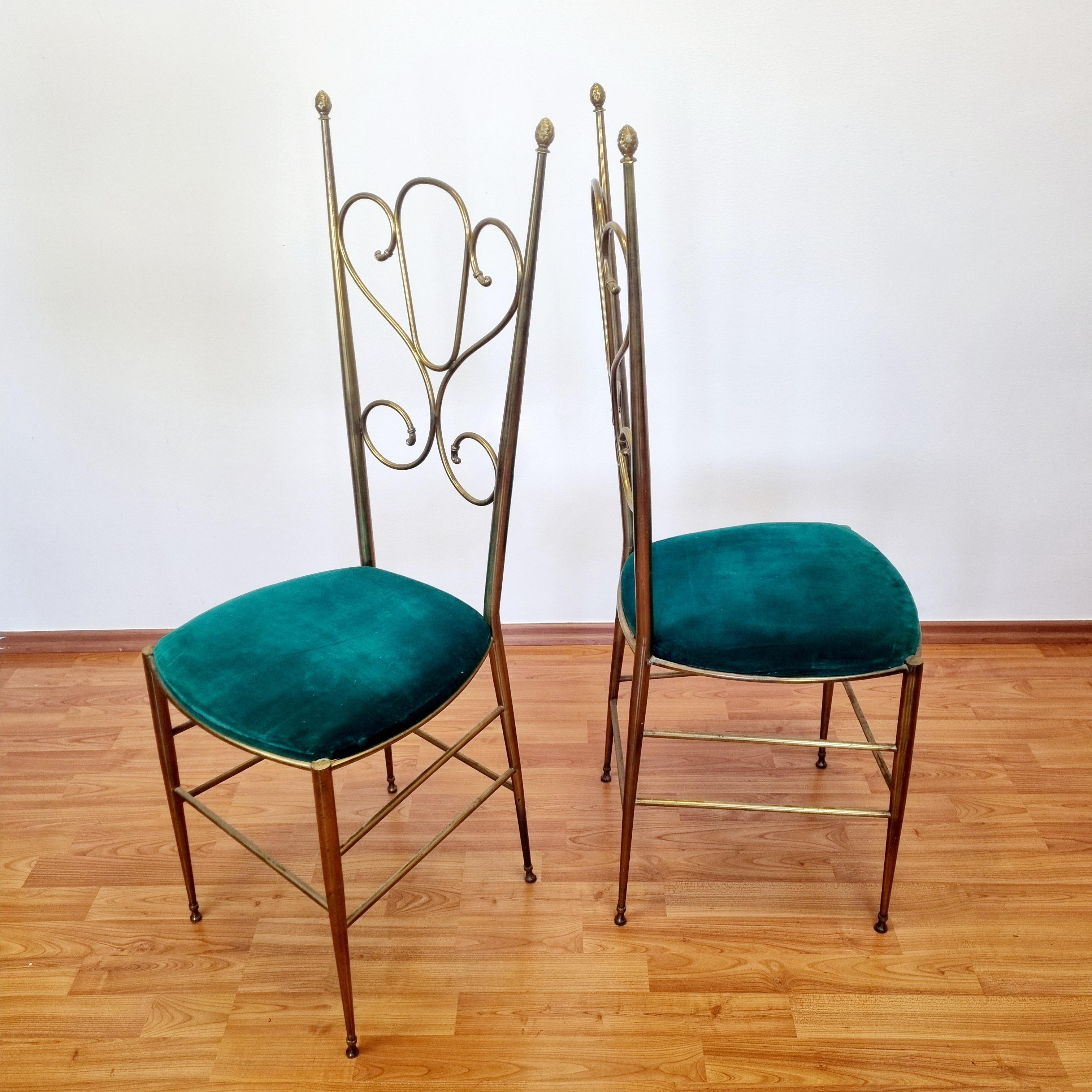 Mid-20th Century Pair of Mid Century Modern Italian Brass High Back Chiavari Chairs, Italy  50s For Sale